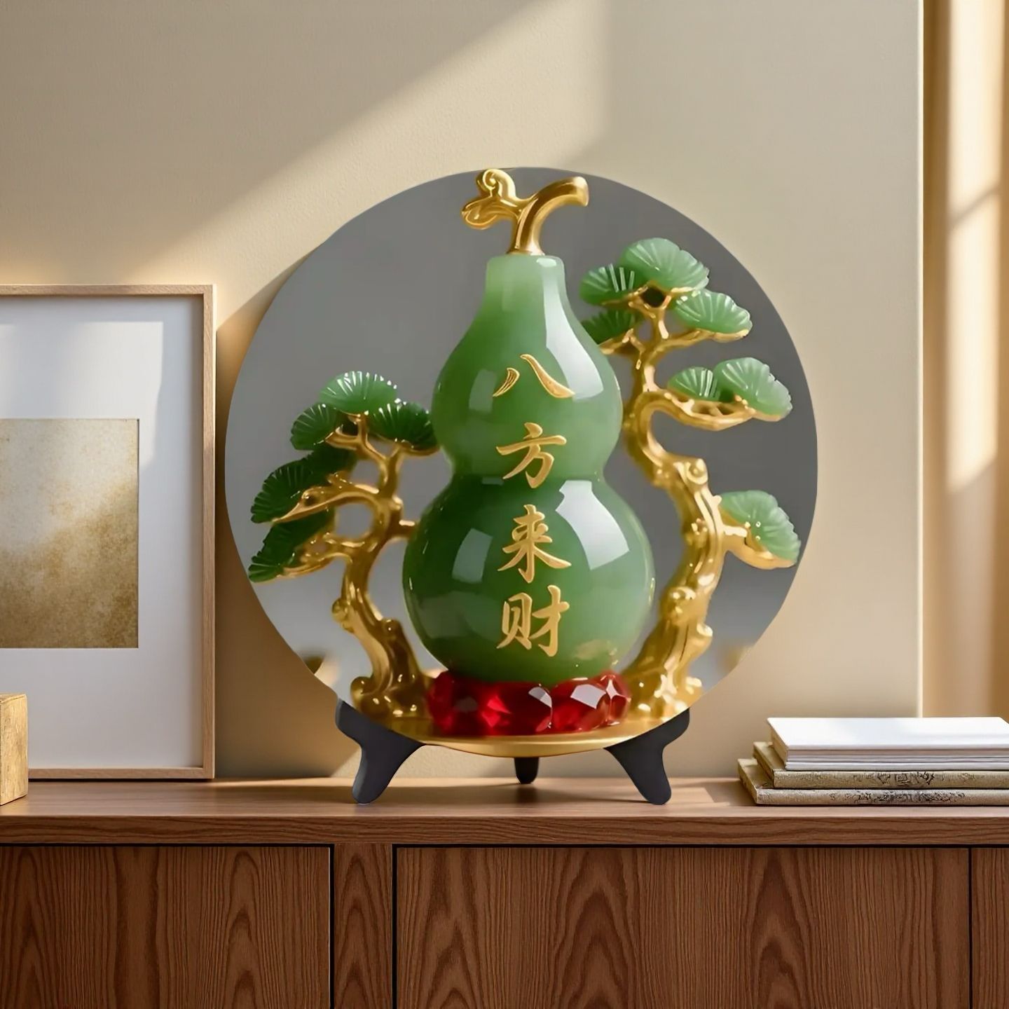Vintage Collectible Furniture - Estatueta de Cabaça de Jade Natural,