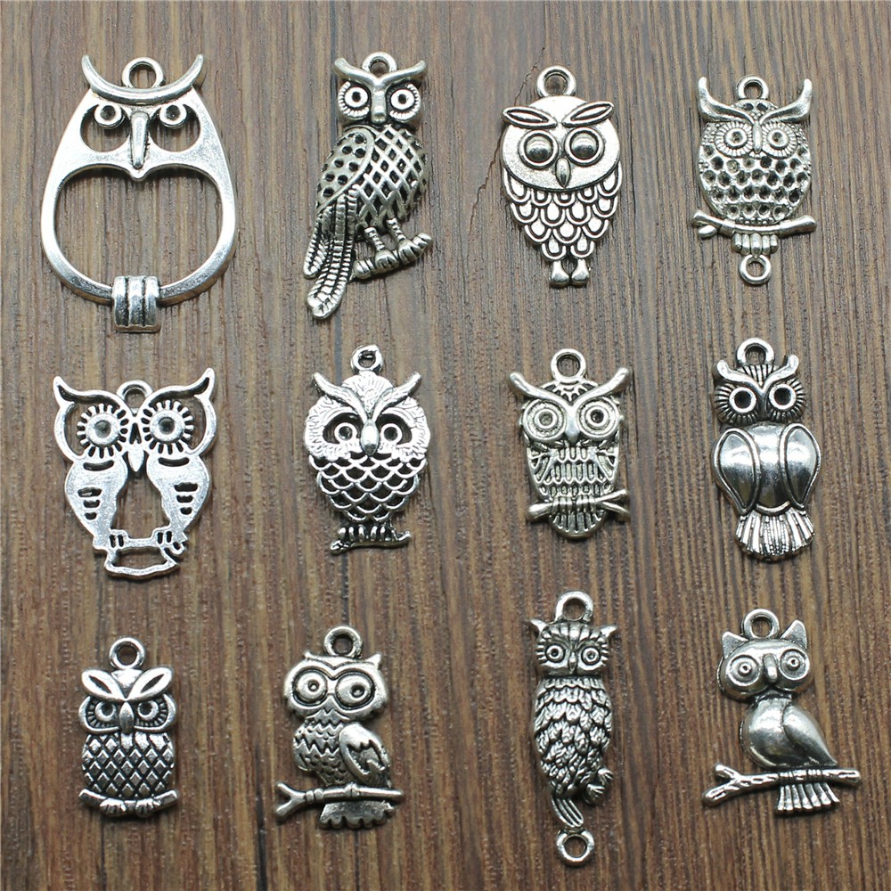 Vintage Jewelry Collection - 10 pçs encantos coruja antigo prata