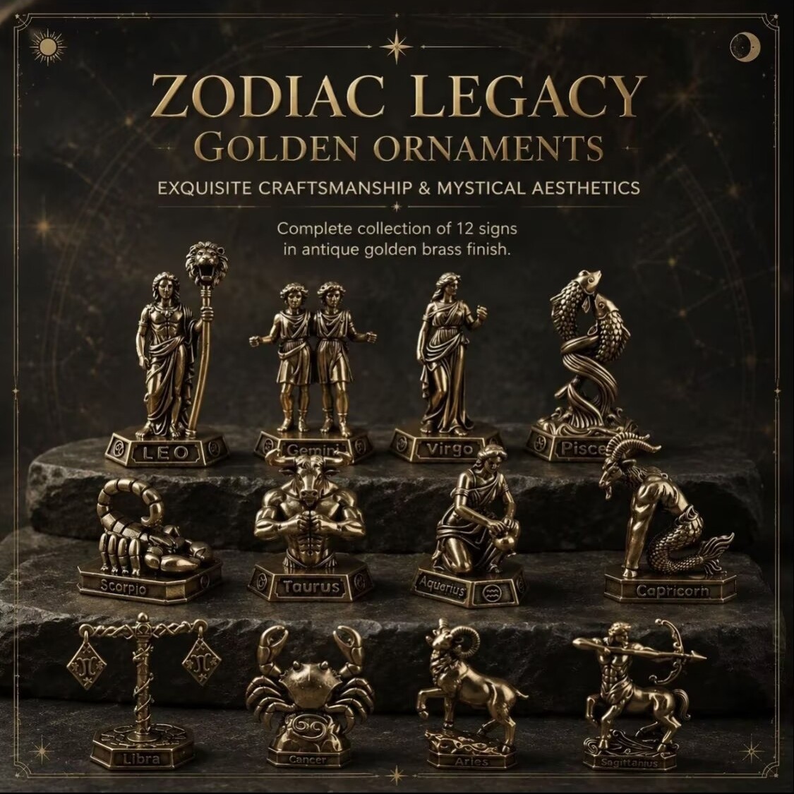 Ornamentos de zodíaco feitos à - Vintage Collectible Furniture avaliação e preço